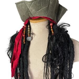 Disney Store Jack Sparrow Pirate Hat with Wig Costume Cosplay Adult Size Black
